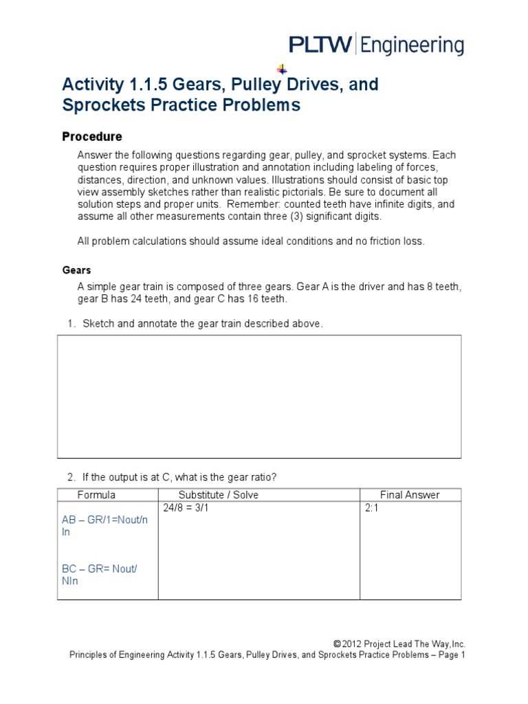 1.1 5 pulley drives and sprockets answer key