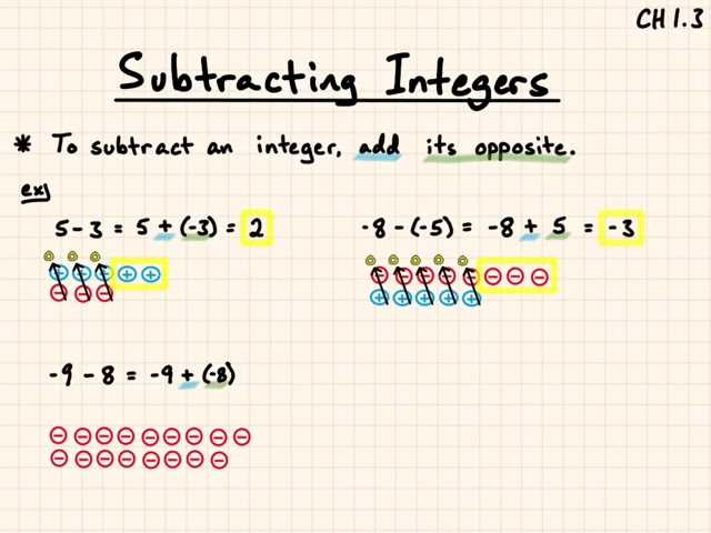 1.3 subtracting integers answer key