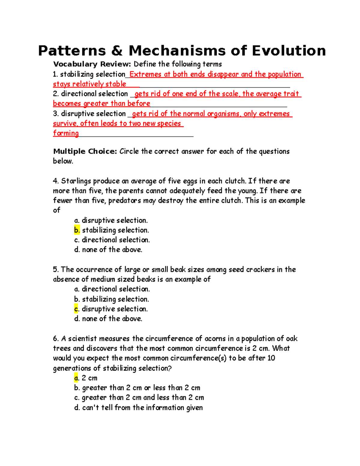 1.3 patterns of life answer key