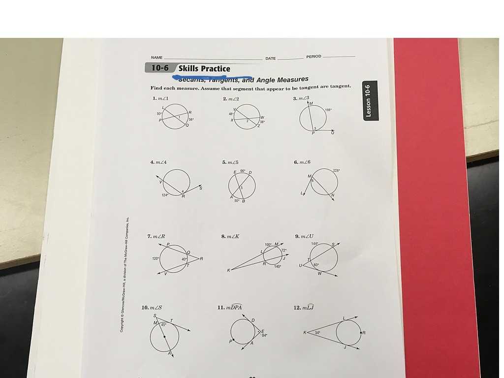 10 6 skills practice secants tangents and angle measures answer key