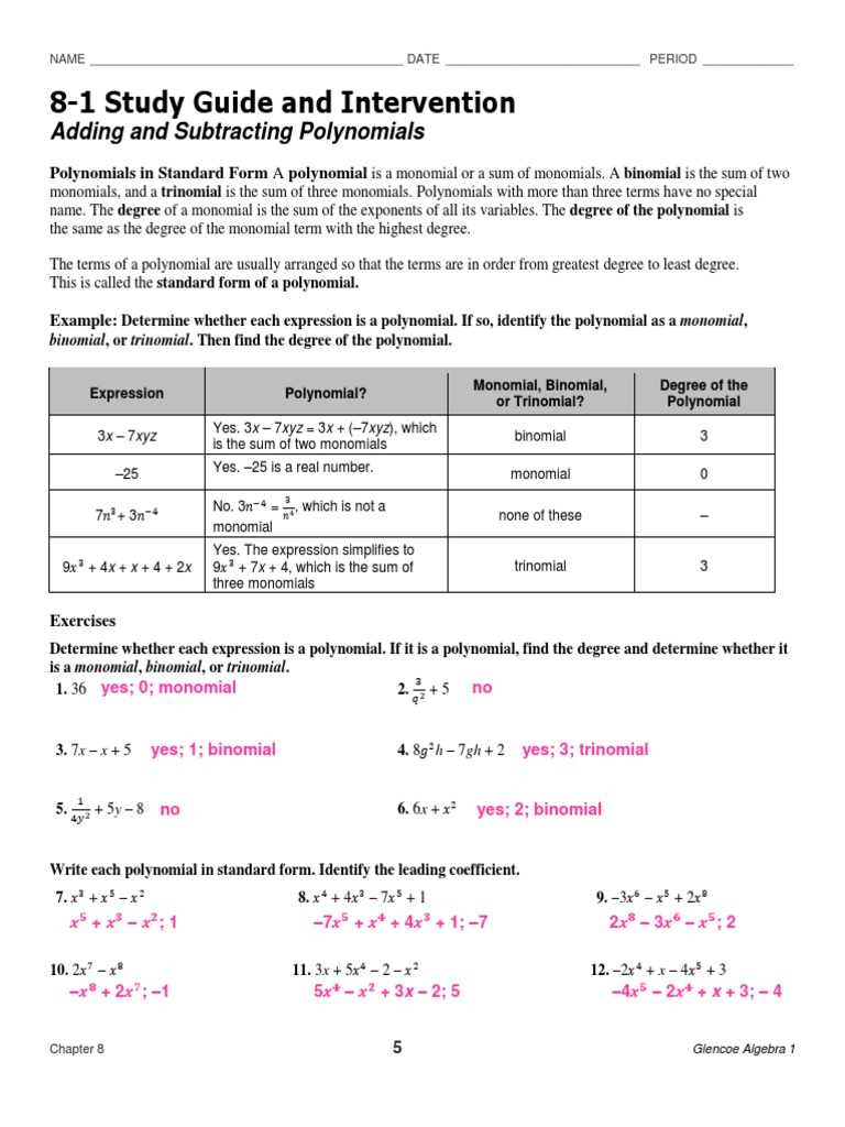 13 1 polynomials study guide answer key