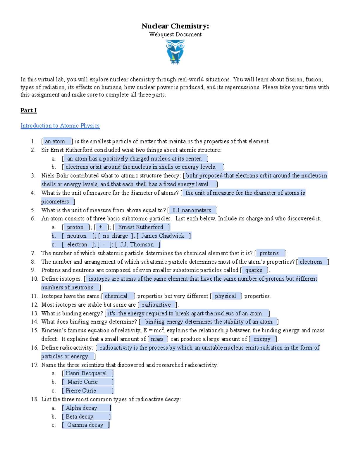 24 nuclear chemistry study questions answer key