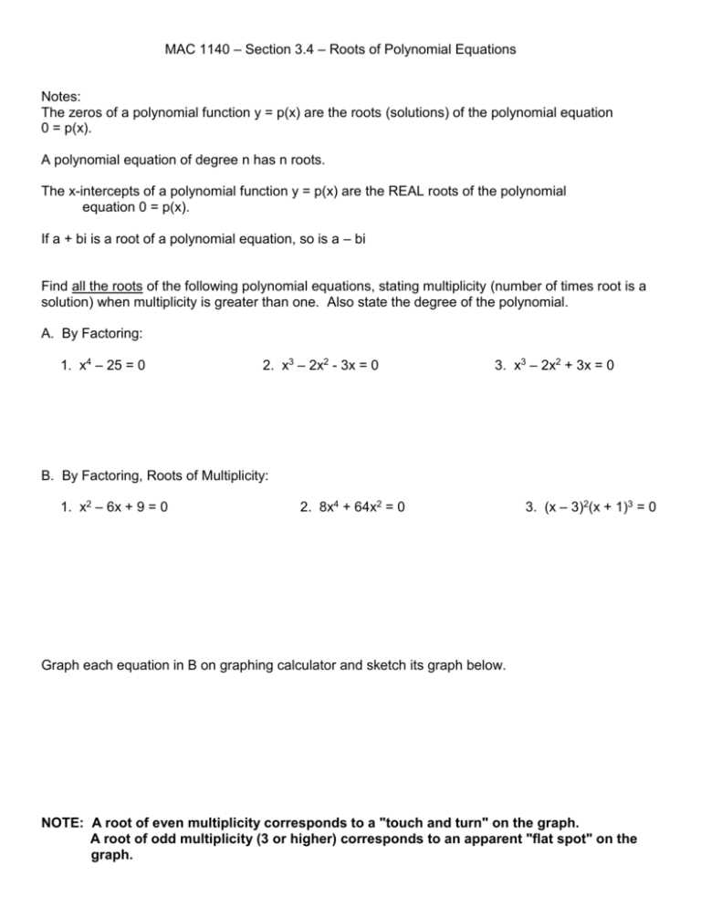 4.5 solving polynomial equations answer key