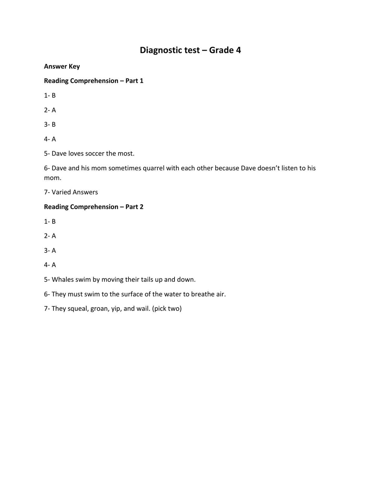 4th grade dlr answer key