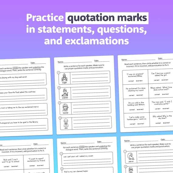 4th grade qutation mark worksheets with answer key