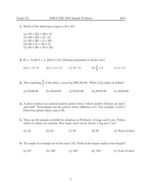 5th grade math practice test with answer key