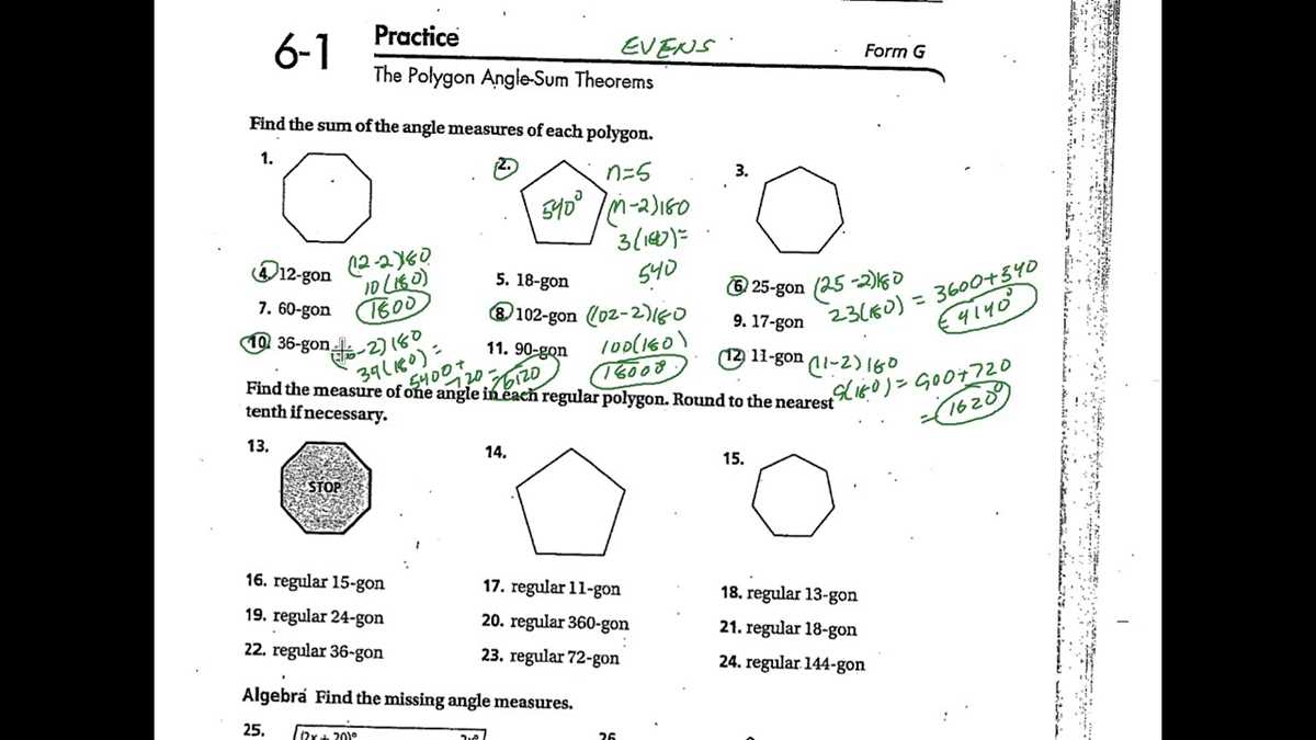6 1 additional practice the polygon angle sum theorems answer key