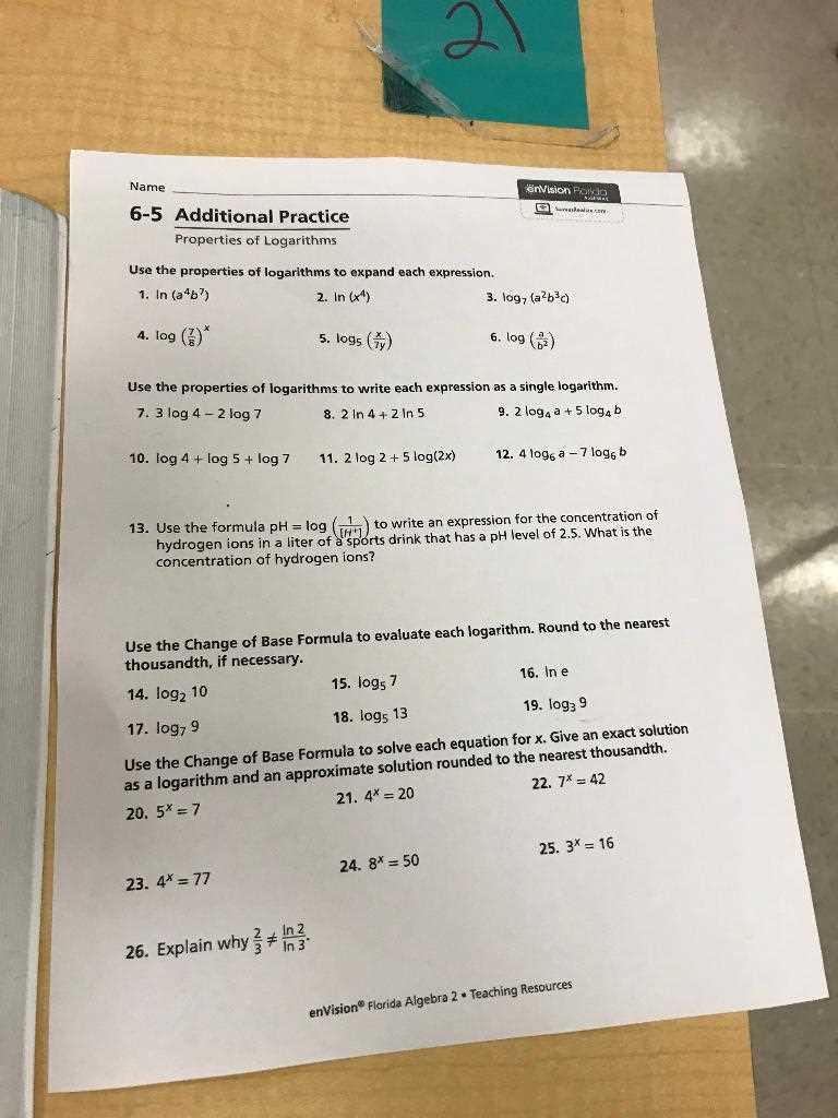 6 3 additional practice logarithms answer key