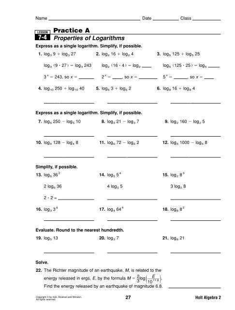 6 3 additional practice logarithms answer key