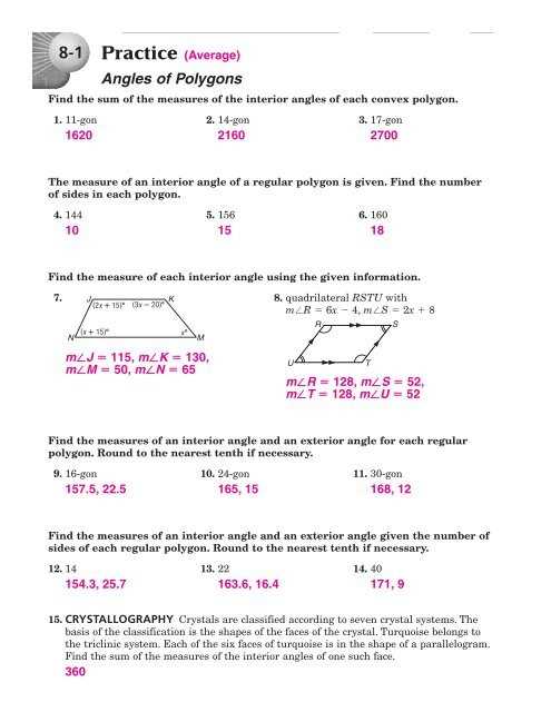 6 6 skills practice trapezoids and kites answer key