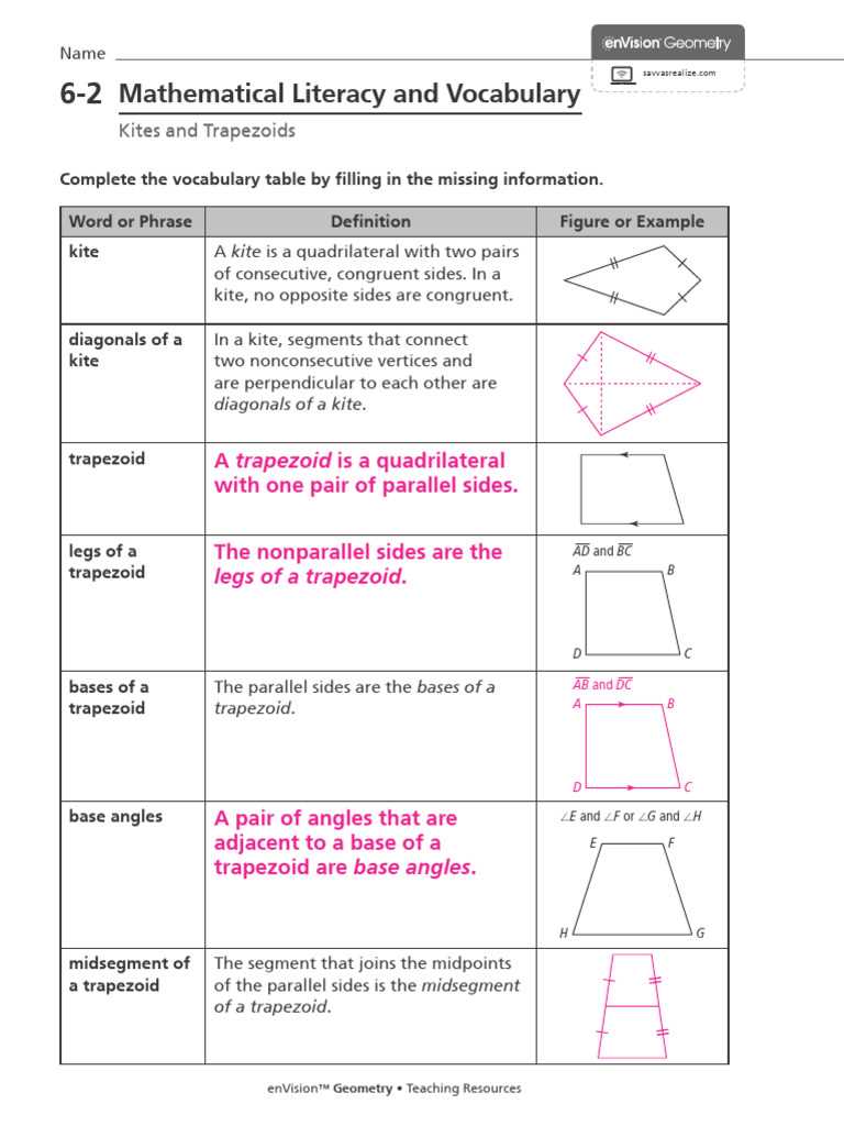 6 6 properties of kites and trapezoids answer key