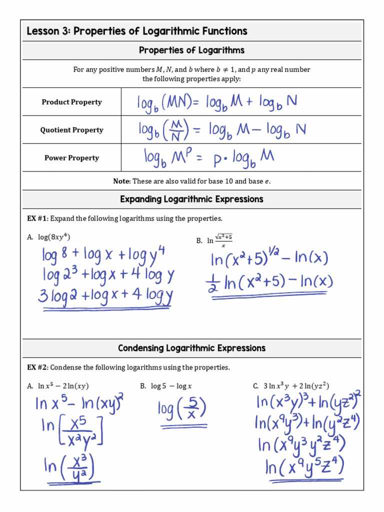6.1 6.2 concepts worksheet the logarithmic function answer key