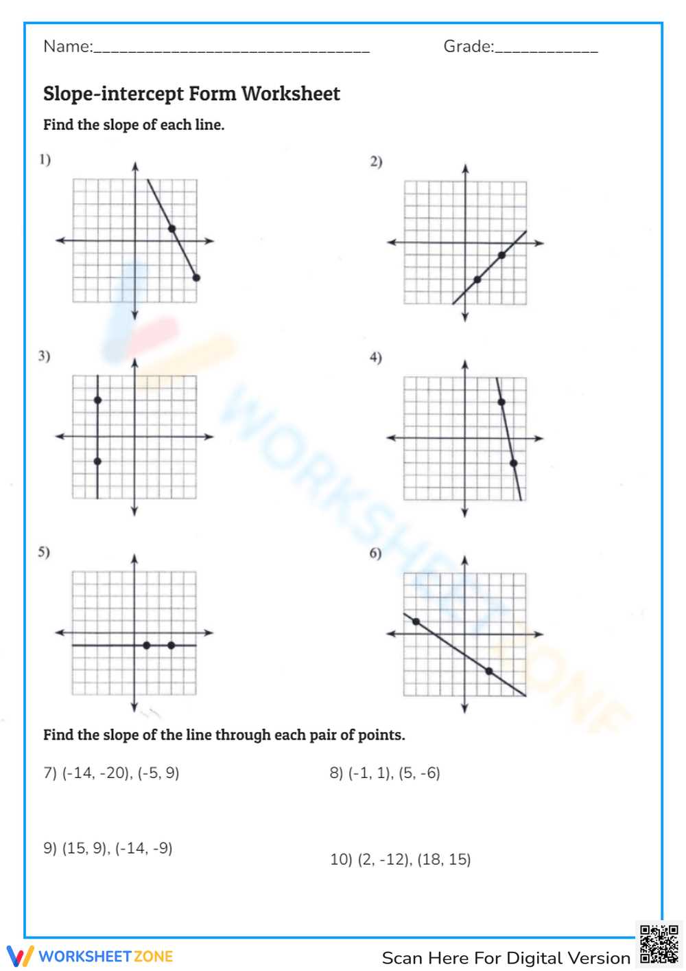 6.1 slope intercept form answer key