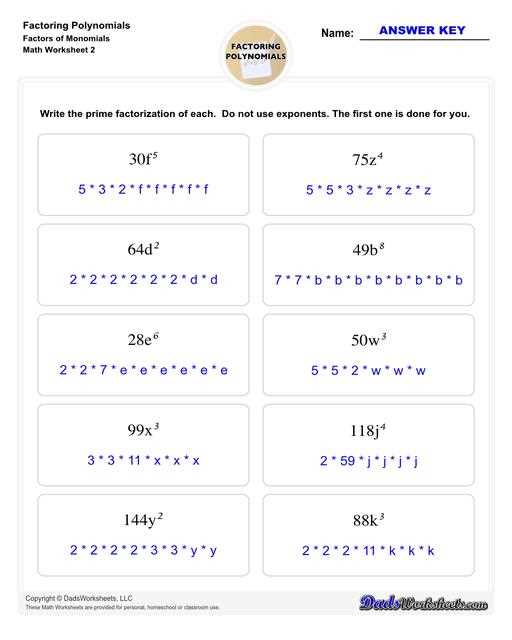 6.4 factoring polynomials answer key