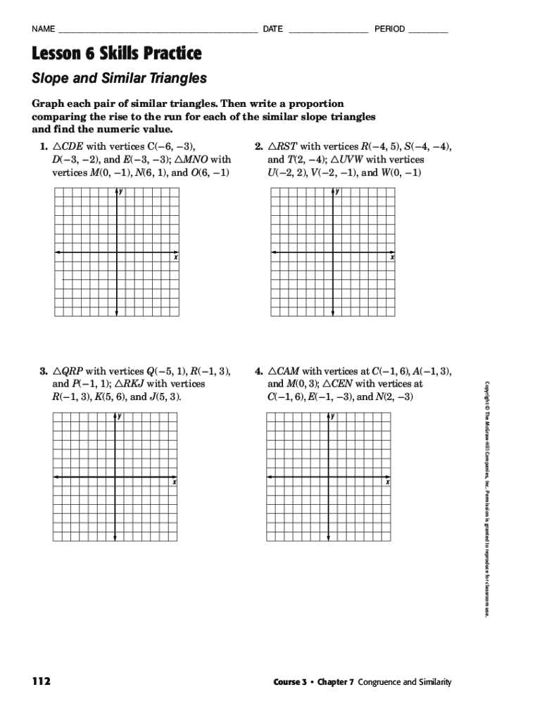 7 3 skills practice similar triangles answer key
