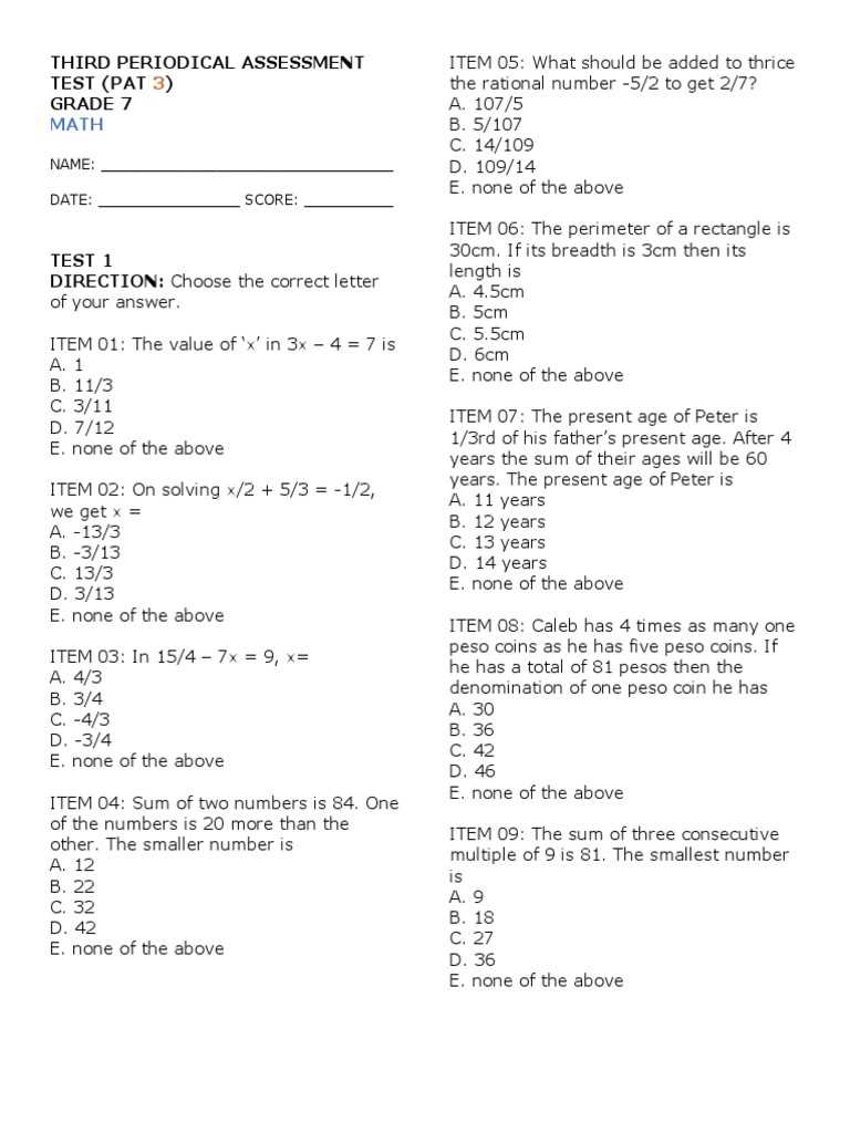 7th grade math week 4 fsa countdown answer key