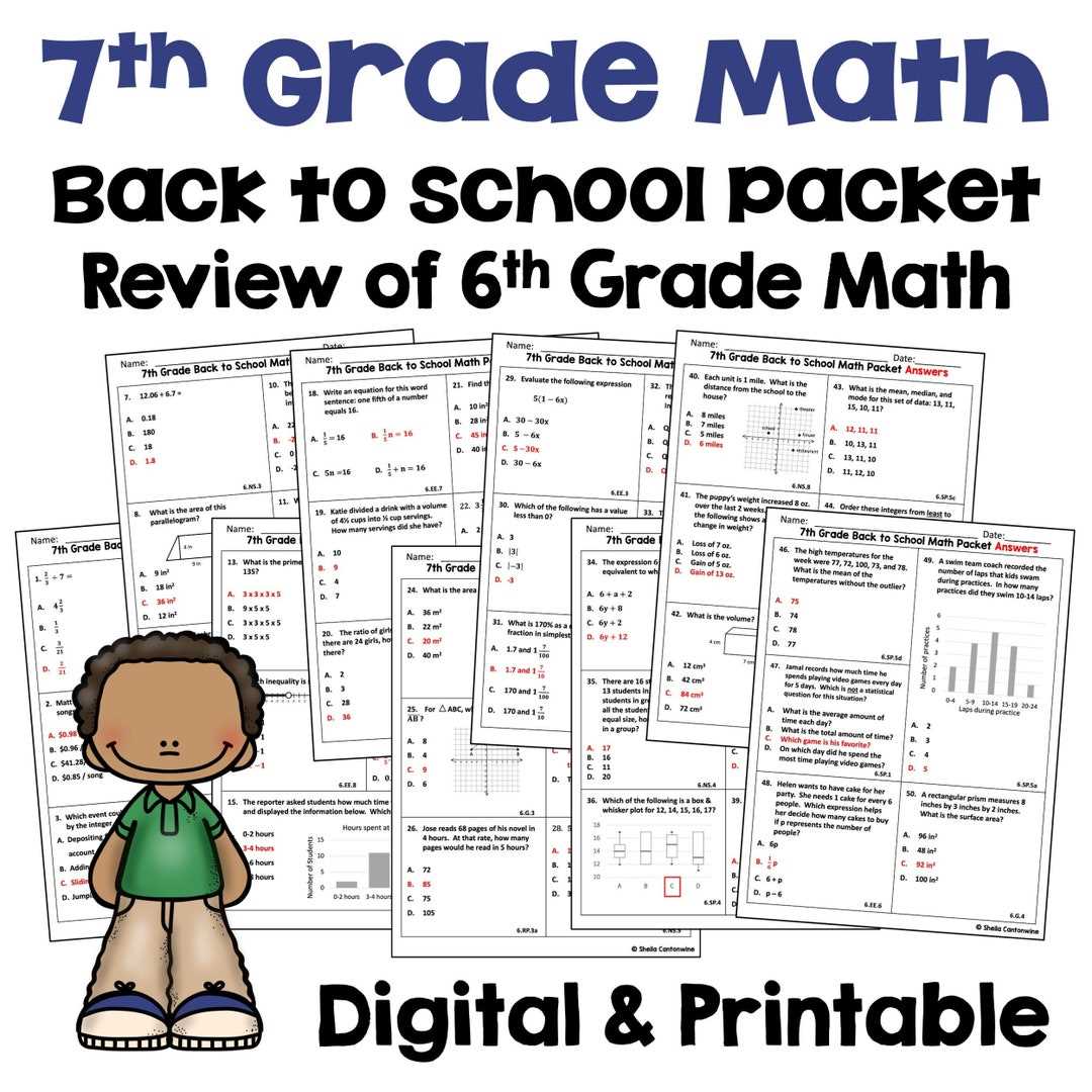 7th grade math review packet answer key
