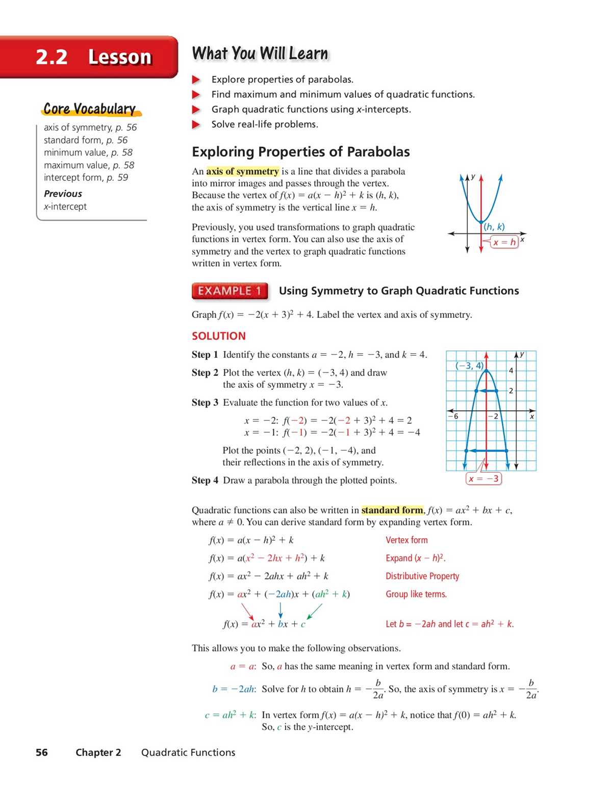 8 2 worksheet characteristics of quadratic functions answer key