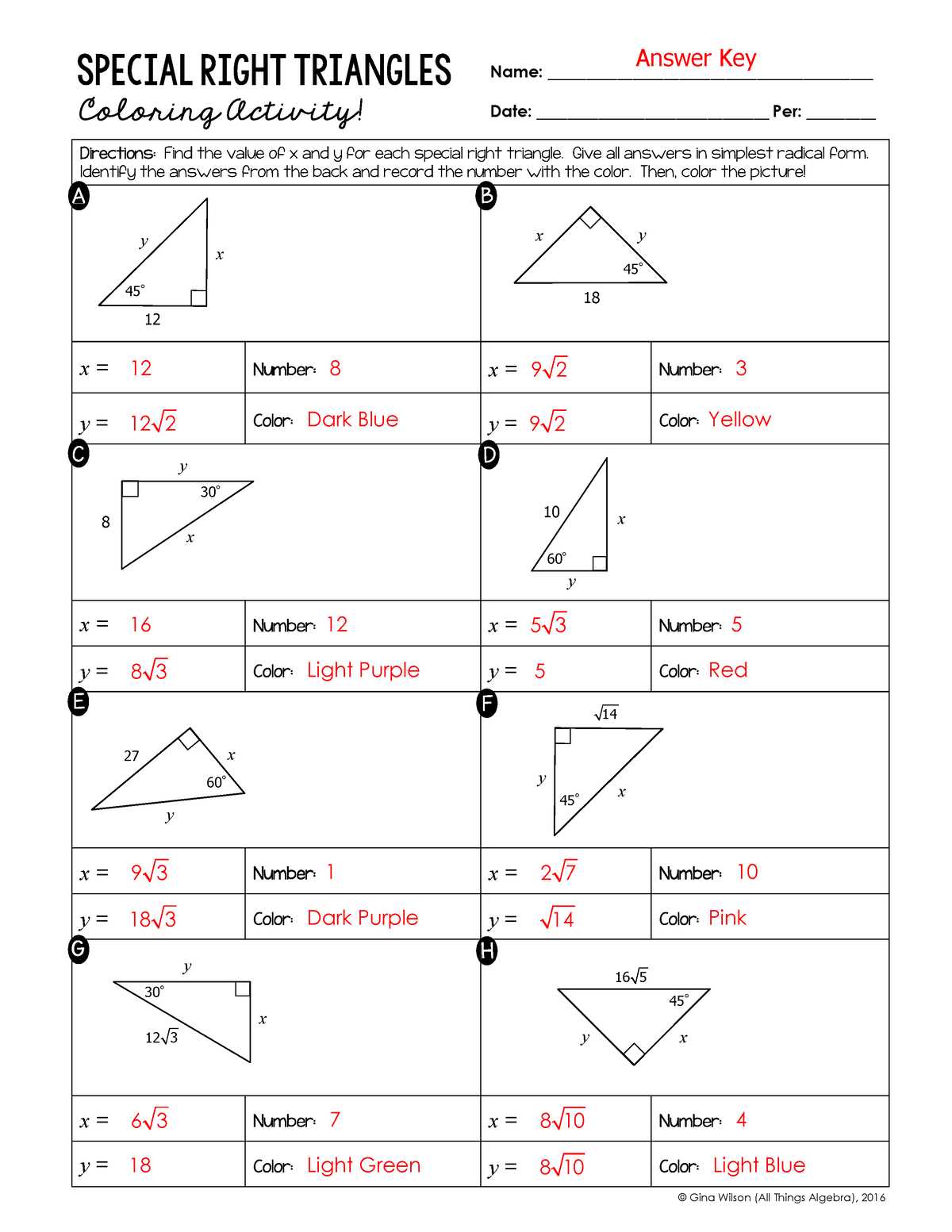 8 3 practice special right triangles answer key