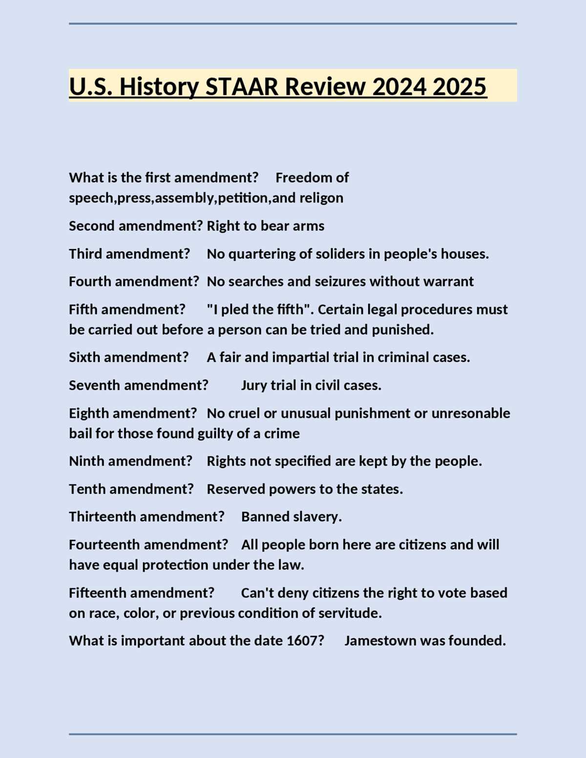 8th grade history staar review answer key