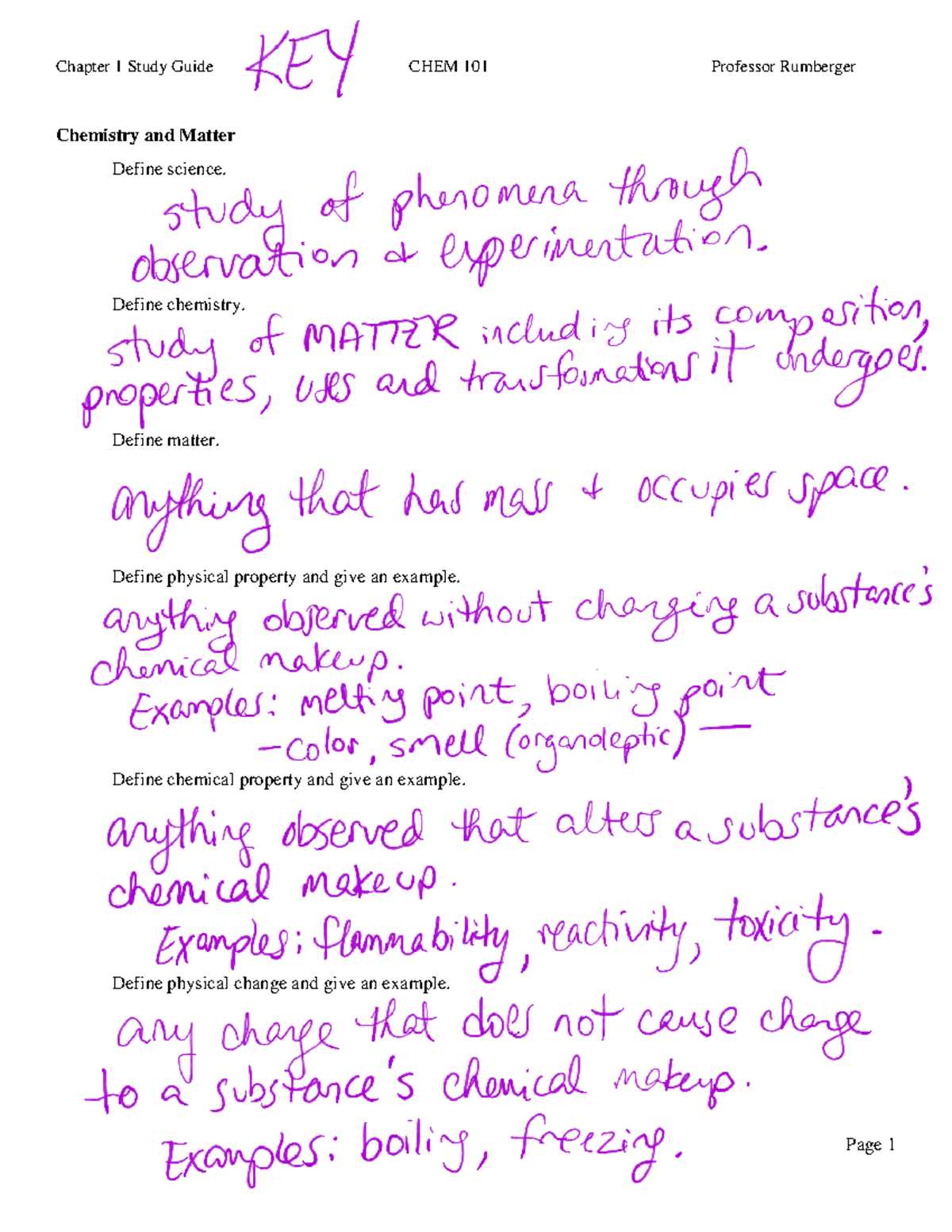 a chemistry guide answer key