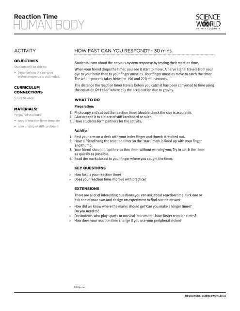 activity 2 how fast is your reaction answer key