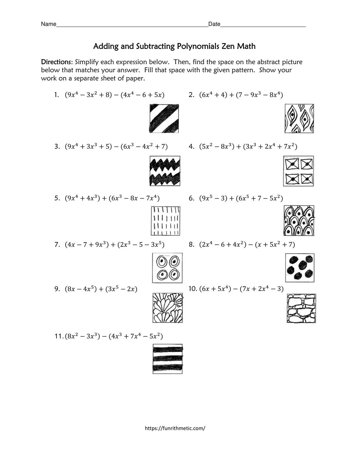 adding and subtracting polynomials algebra 1 answer key