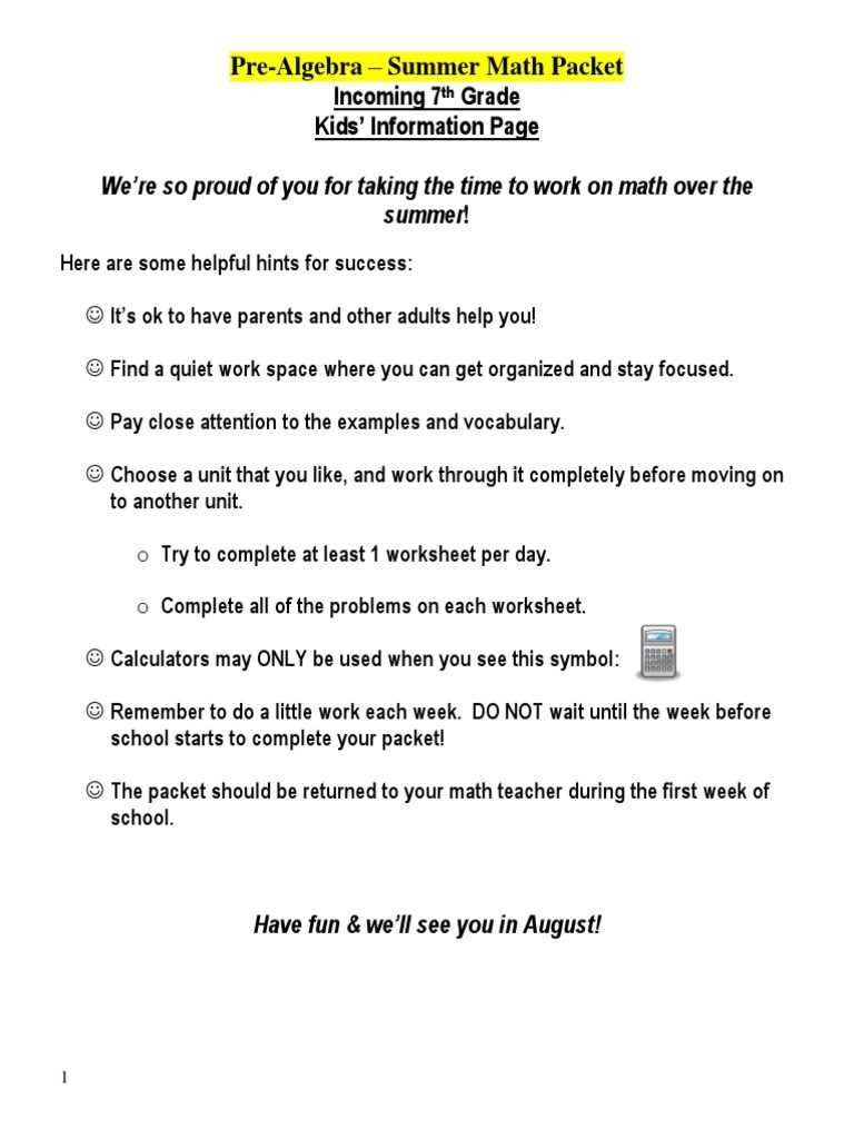 algebra 1 summer packet with answer key algebra 1 summer packet with answer key