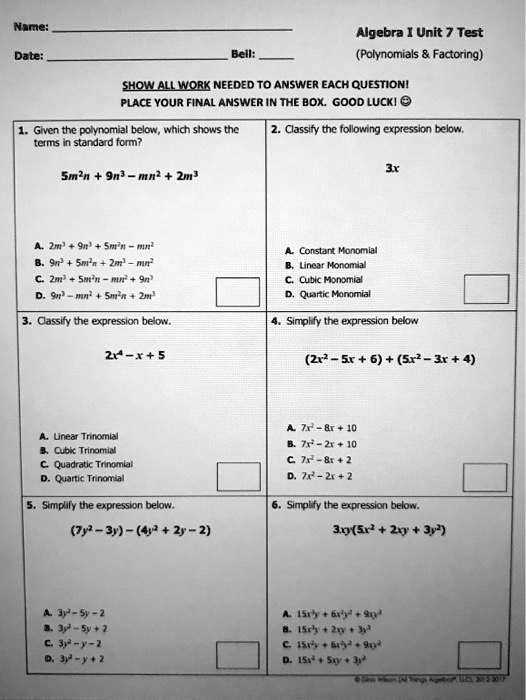 algebra 1 unit 1 practice answer key