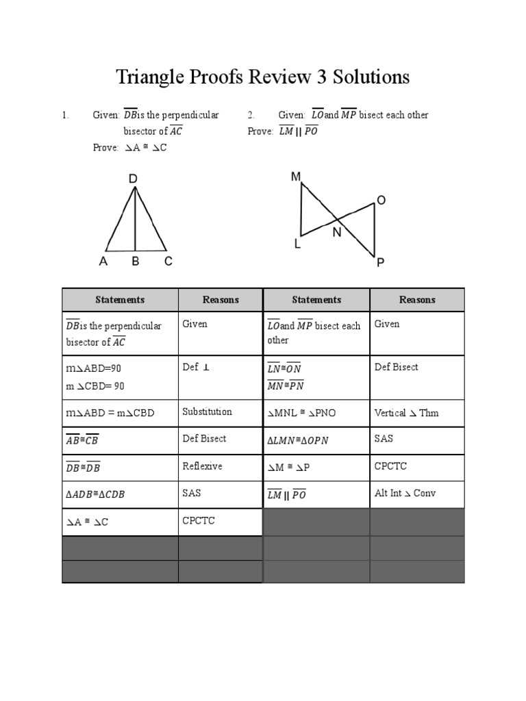 algebra 2 additional triangle proof answer key