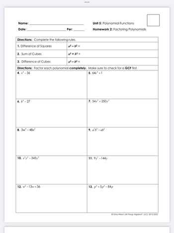 algebra 2 assignment factor each completely answer key