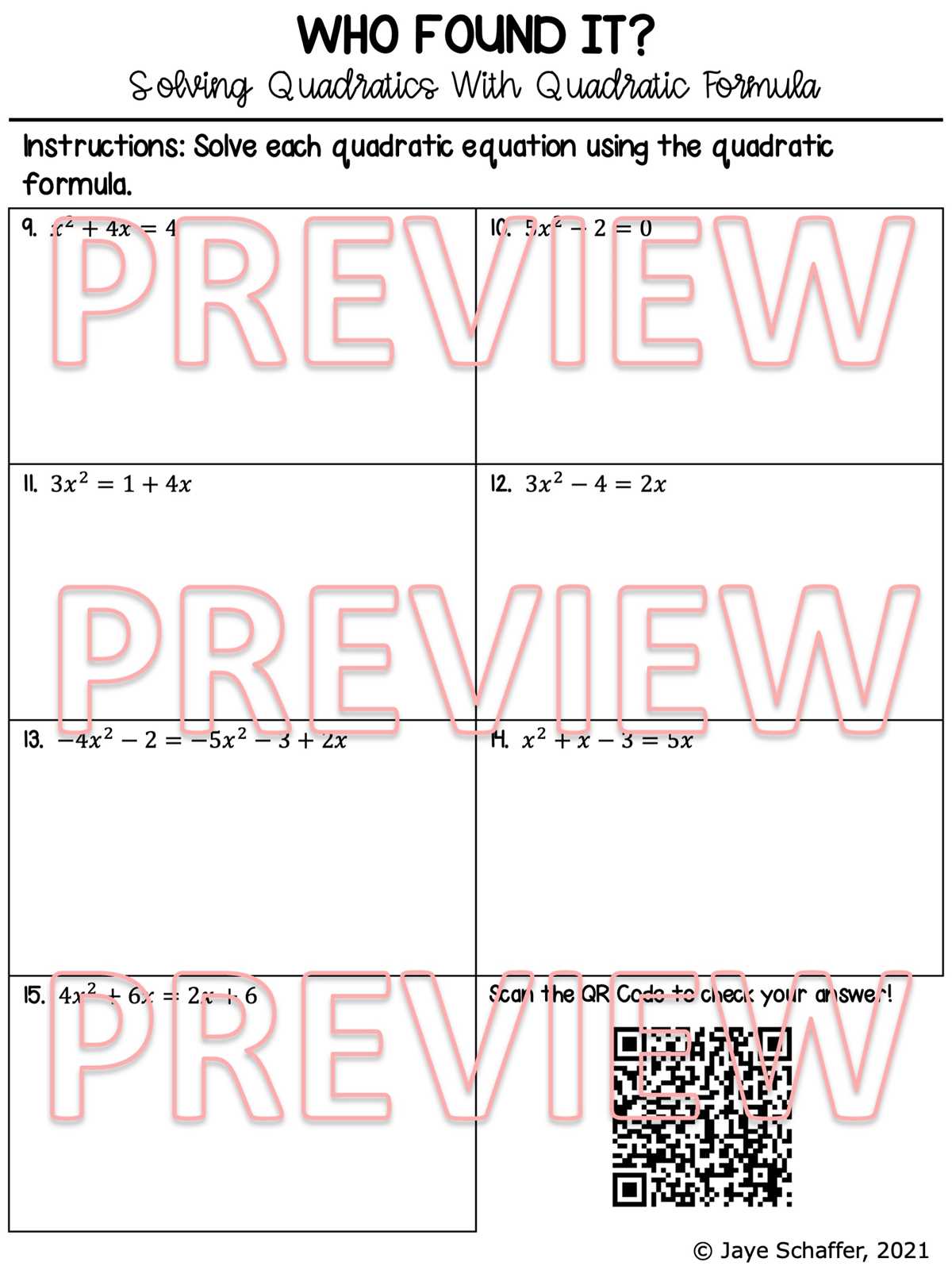 algebra 2 quadratic formula worksheet answer key