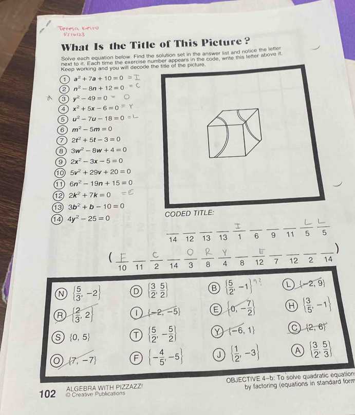 algebra 2 with pizzazz answer key