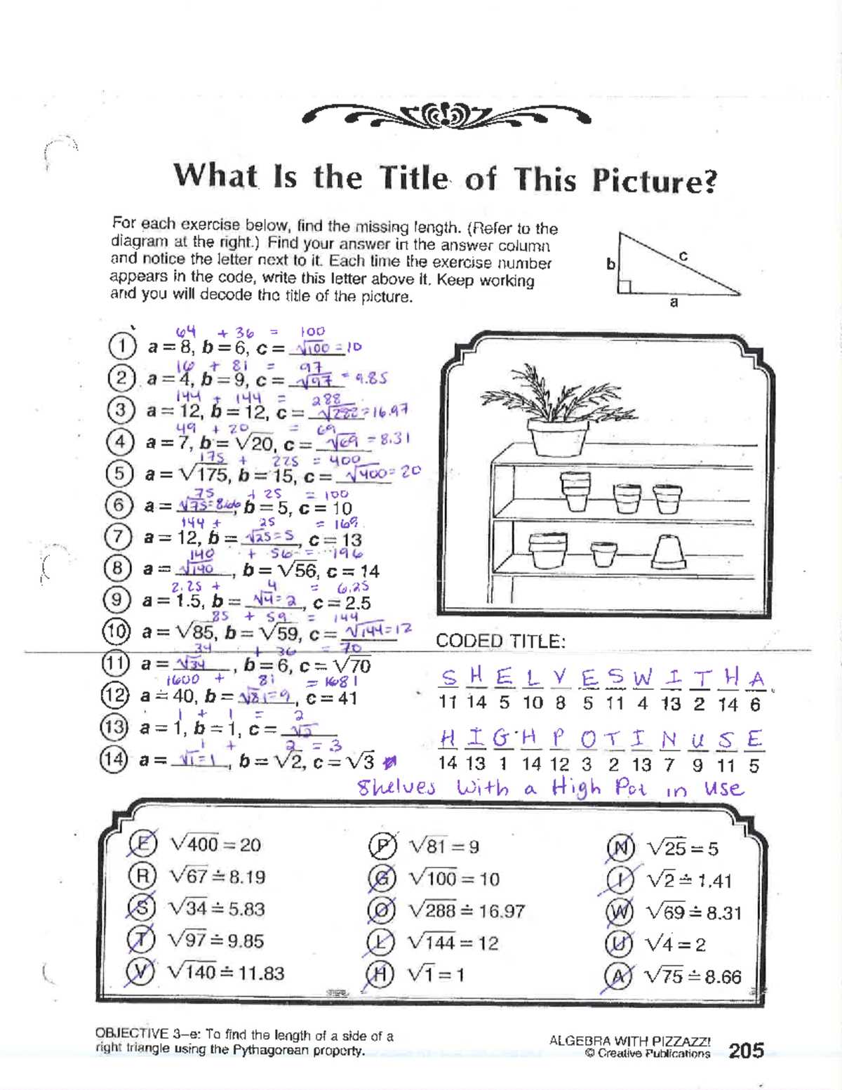 algebra with pizzazz page 10 answer key