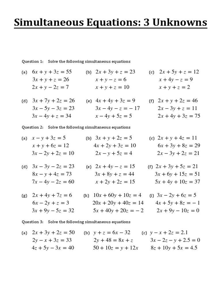 algebraic solutions to simultaneous equations worksheet 3 answer key