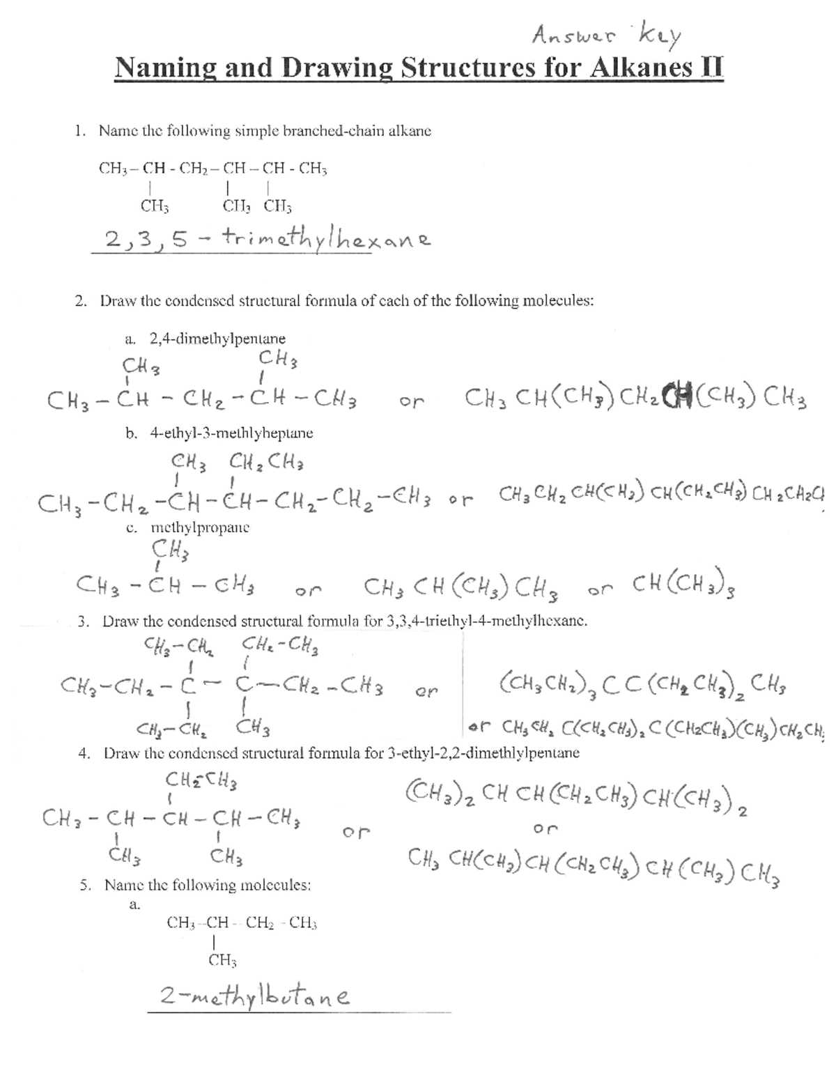 alkanes worksheet and key answers