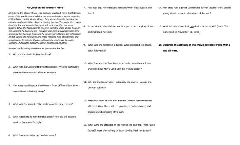 all quiet on the western front answer key