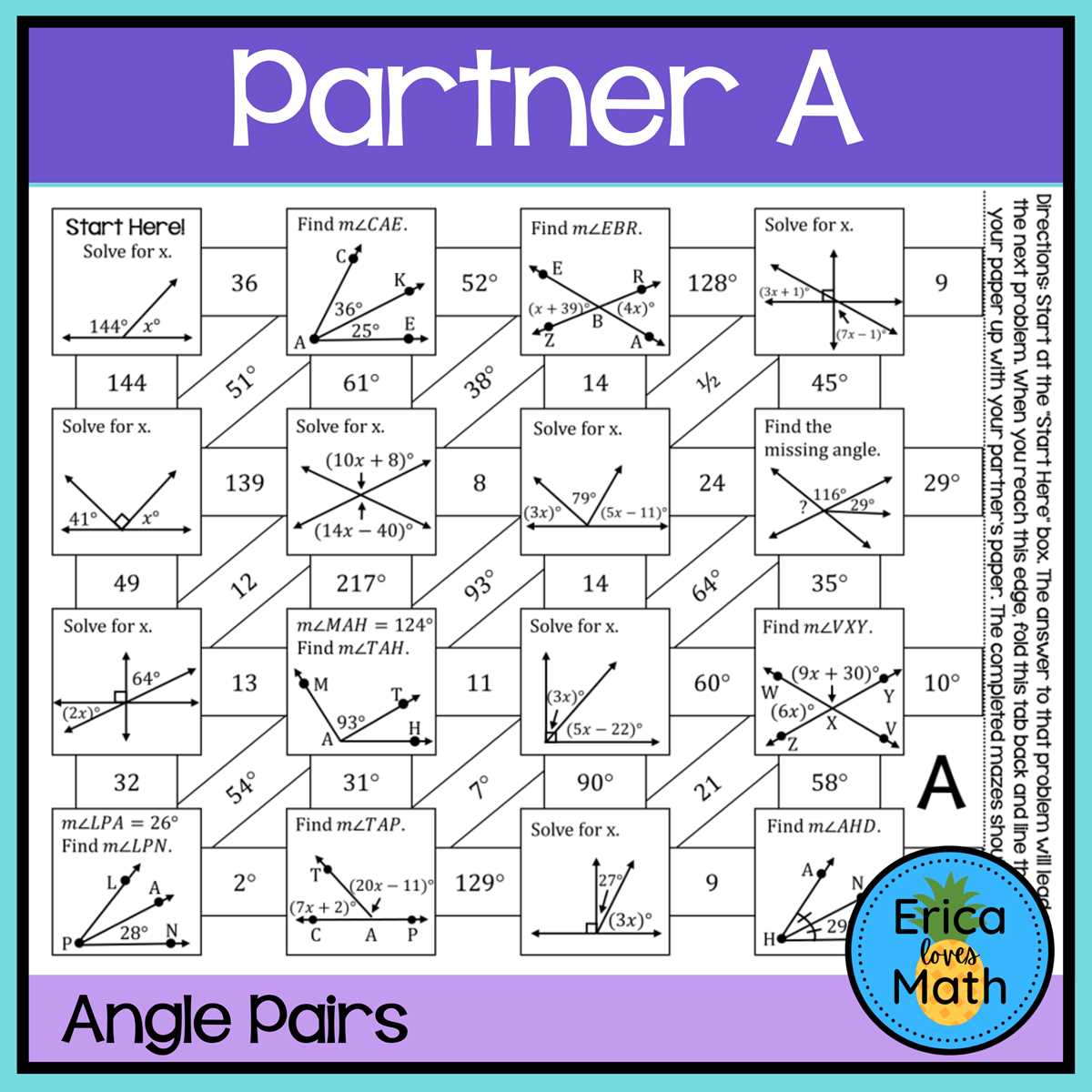 all things algebra angle relationship puzzle answer key