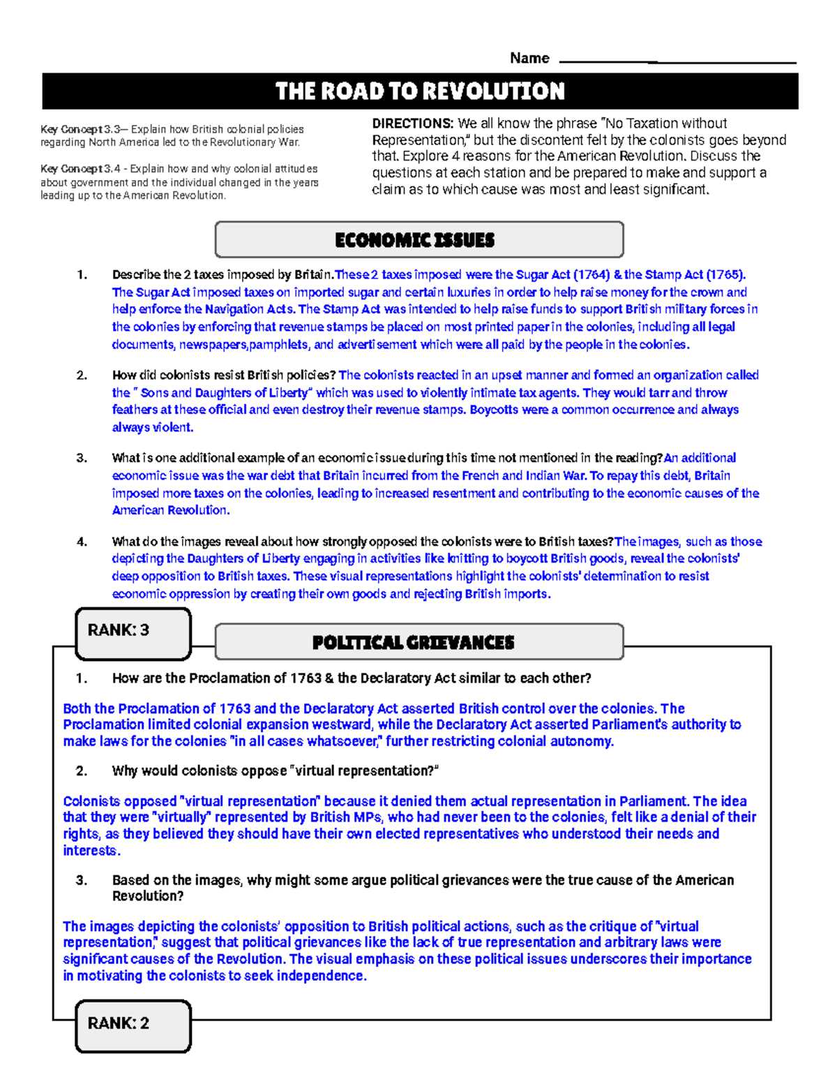 americas growing revolutionary spirit answer key