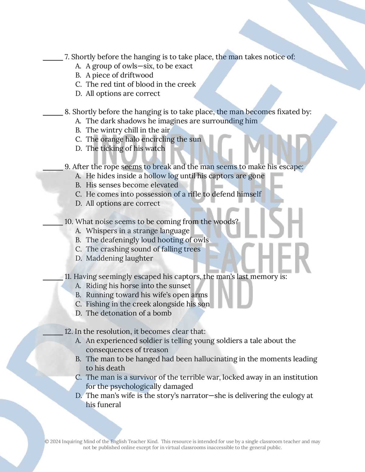 an occurrence at owl creek bridge answer key
