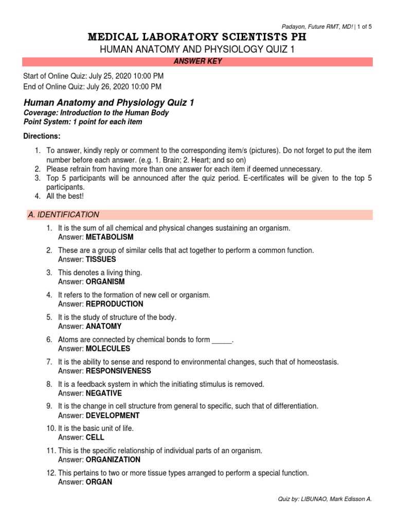 anatomy and physiology study guide key review questions and answers