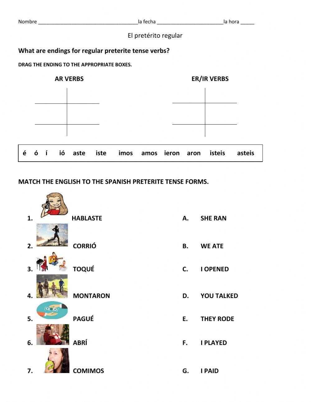 answer key 6.3 preterite tense of regular verbs worksheet answers