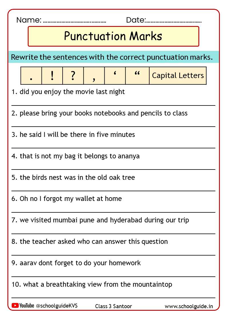 answer key capitalization and punctuation worksheets with answers