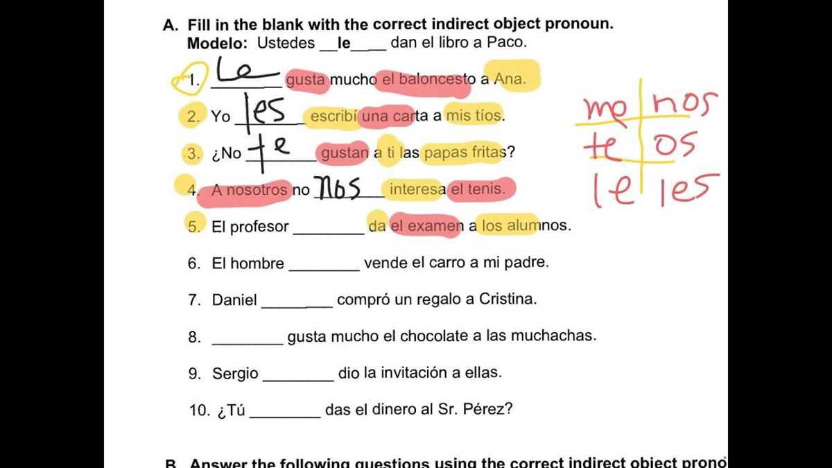 answer key direct object pronouns spanish worksheet with answers