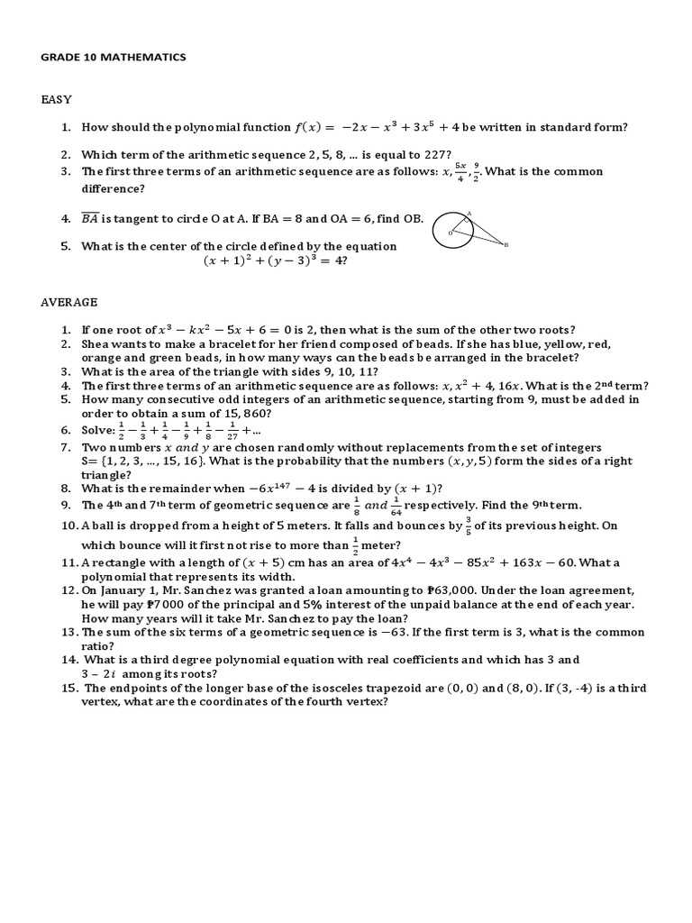 answer key in math grade 10 module
