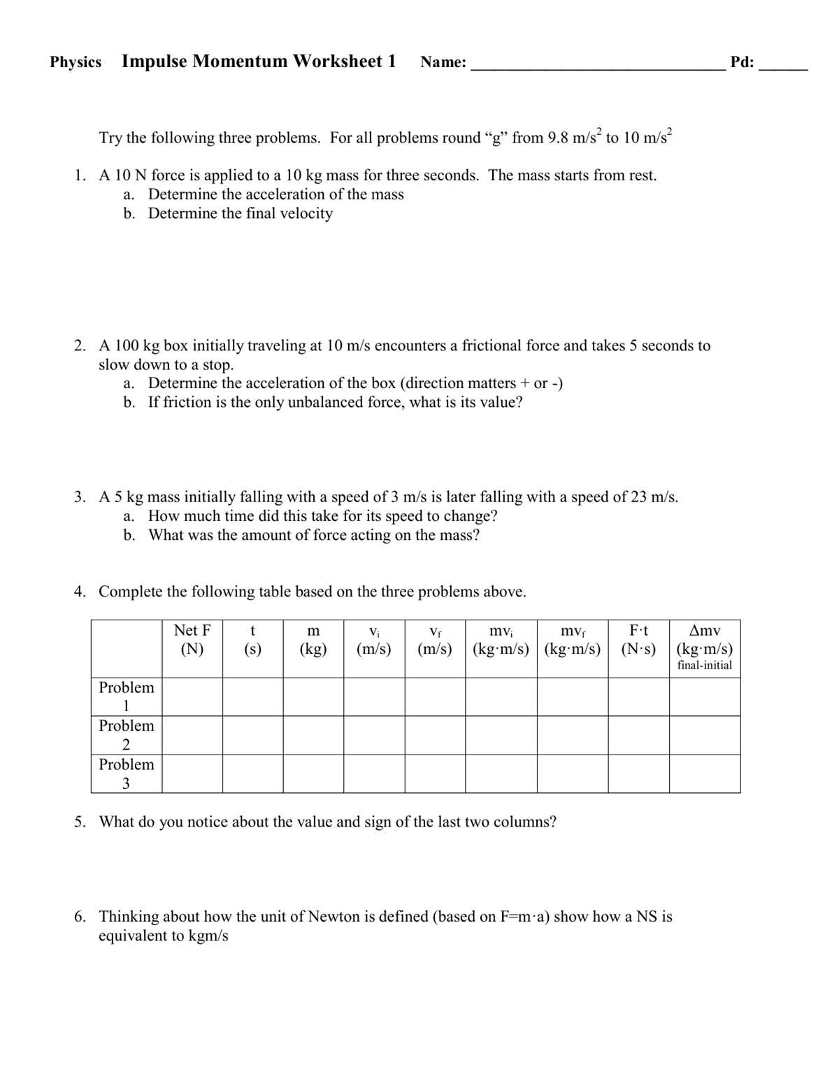 answer key momentum worksheet answers
