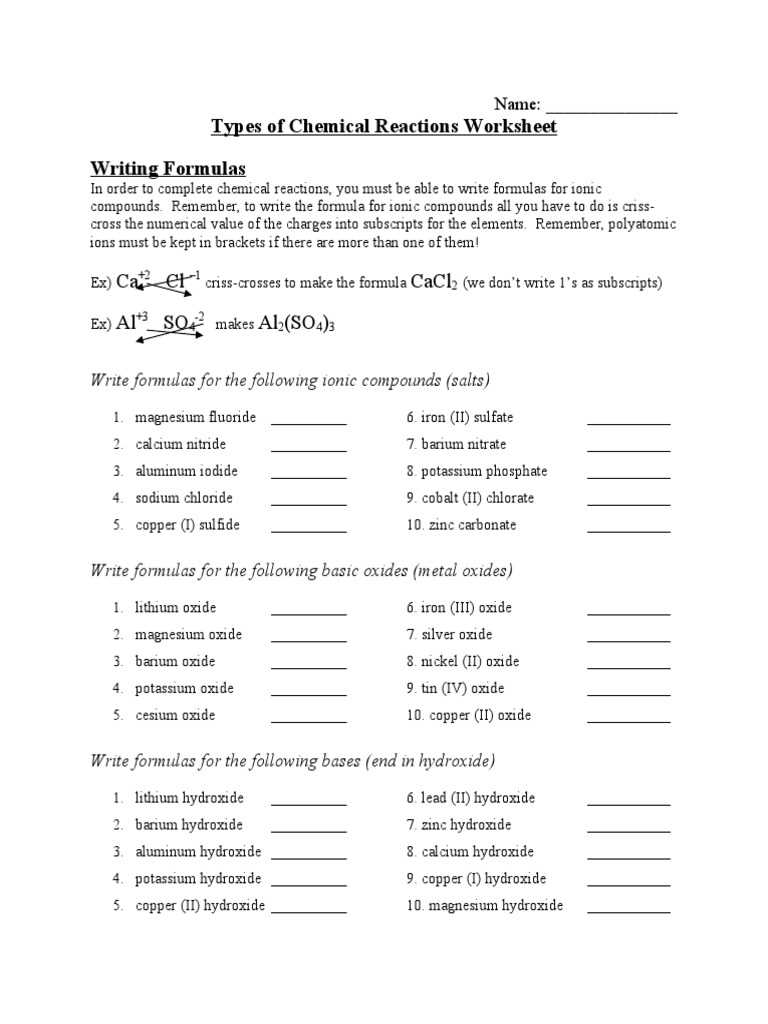 answer key types of chemical reaction pogil
