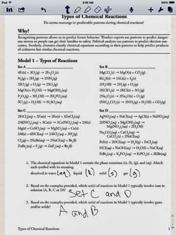 answer key types of chemical reaction pogil