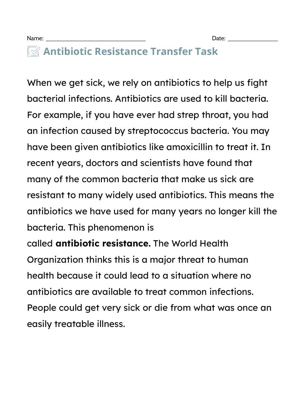antibiotic resistance internet lesson answer key