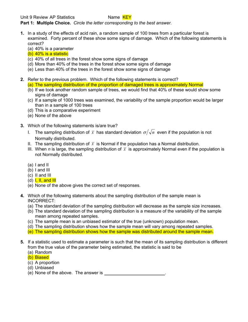 ap statistics chapter 5 test a answer key